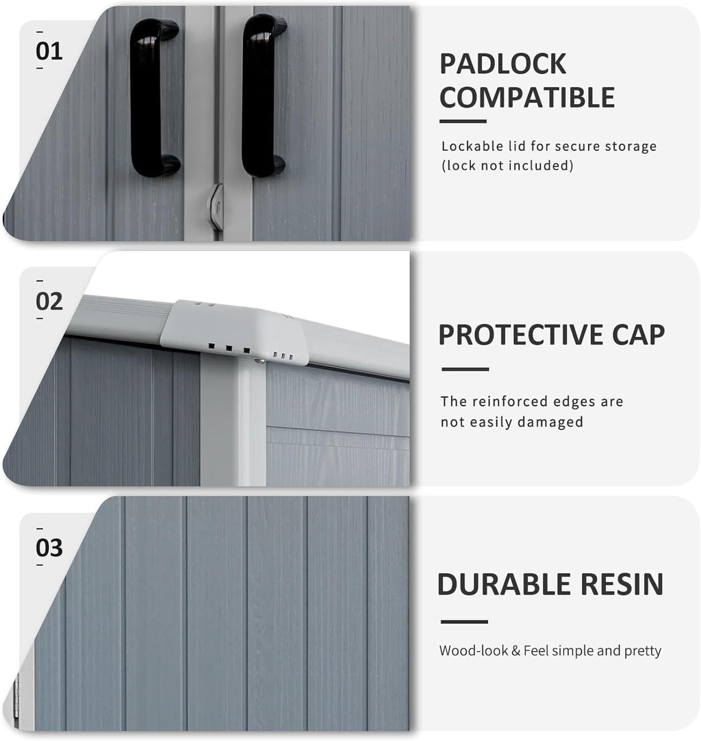 5x3 FT Resin Outdoor Storage Shed with Floor, Resin Cabinet with Lockable Doors, Waterproof Plastic Tool Shed for Patio Furniture, Bikes, Grey