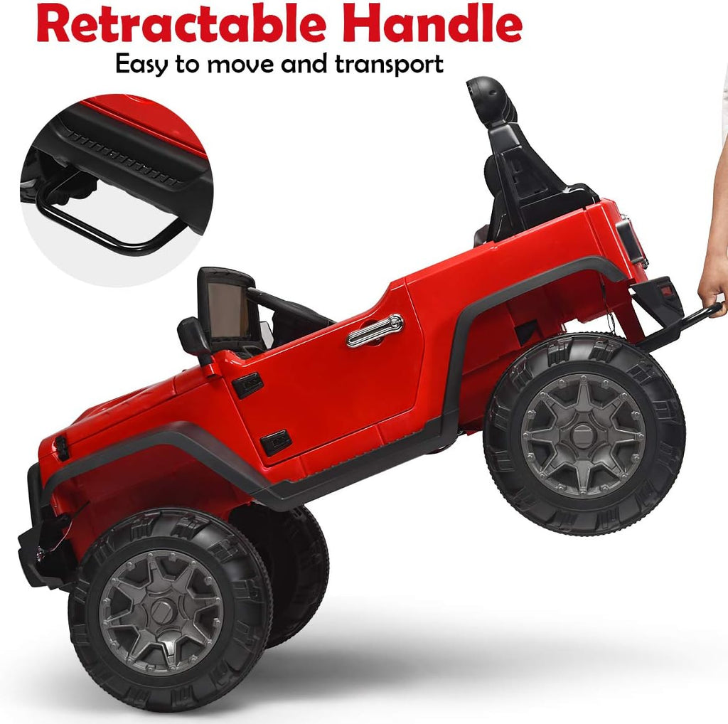 Costzon Ride on Car, 12V Battery Powered Electric Vehicle w/Parent Remote Control, Spring Suspension, Storage, 3 Speeds, LED Light, MP3, Music, USB & AUX Port, Electric Car for Kids (Red)