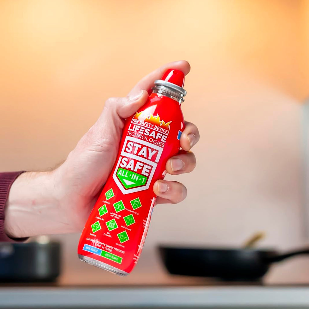 LifeSafe Technologies StaySafe All-in-1 Portable Fire Extinguishing Spray | Compact Fire Spray Smothers 10 Types of Fires | Non-Toxic, Non-Hazardous & Eco-Friendly for Home, Kitchen and Garage