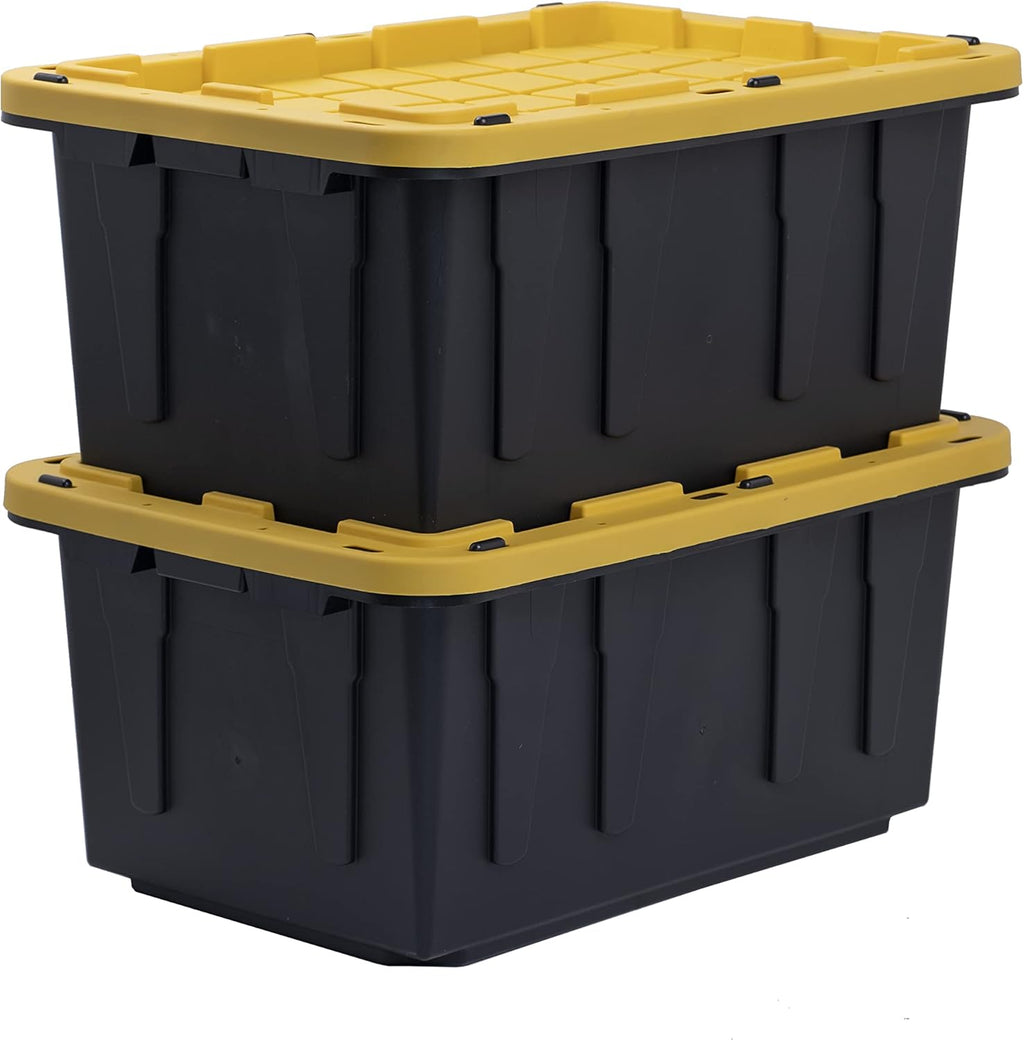 BLACK & YELLOW, 17-Gallon Heavy Duty Tough Storage Container & Snap-Tight Lid, (12.5"H x 18"W x 26.9"D), Weather-Resistant Design and Stackable Organization Tote [2 Pack]