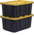 BLACK & YELLOW, 17-Gallon Heavy Duty Tough Storage Container & Snap-Tight Lid, (12.5"H x 18"W x 26.9"D), Weather-Resistant Design and Stackable Organization Tote [2 Pack]