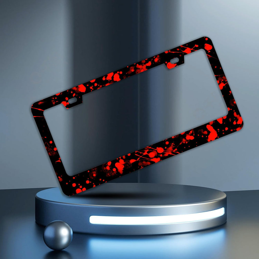 Blood Splattered Red Black License Plate Frames - 2 Pcs Set 2 Holes Stainless Steel Metal Auto Car Accessories Decoration License Plate Frame Cover Size 6.3" x 12.2" Fit US Vehicles for Women Men Gift