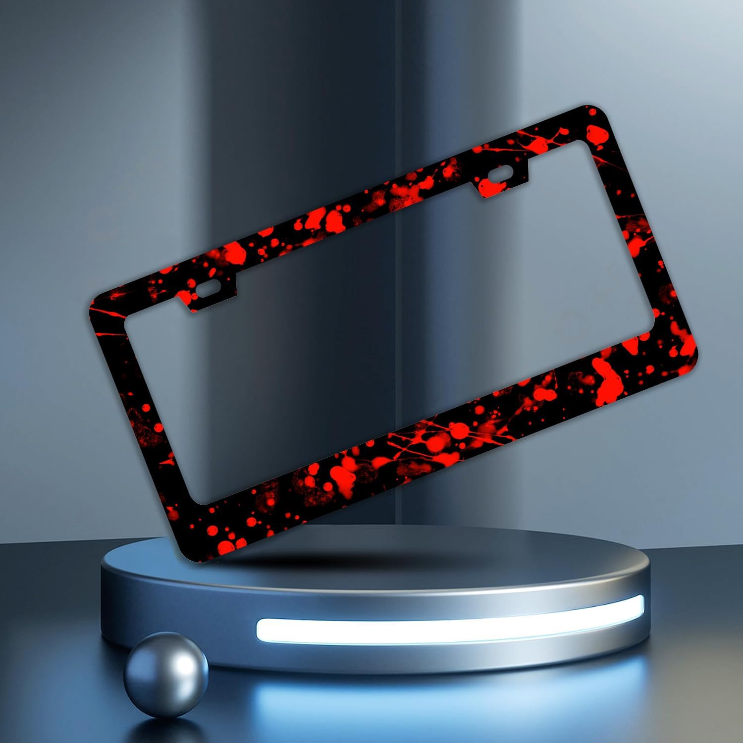 Blood Splattered Red Black License Plate Frames - 2 Pcs Set 2 Holes Stainless Steel Metal Auto Car Accessories Decoration License Plate Frame Cover Size 6.3" x 12.2" Fit US Vehicles for Women Men Gift