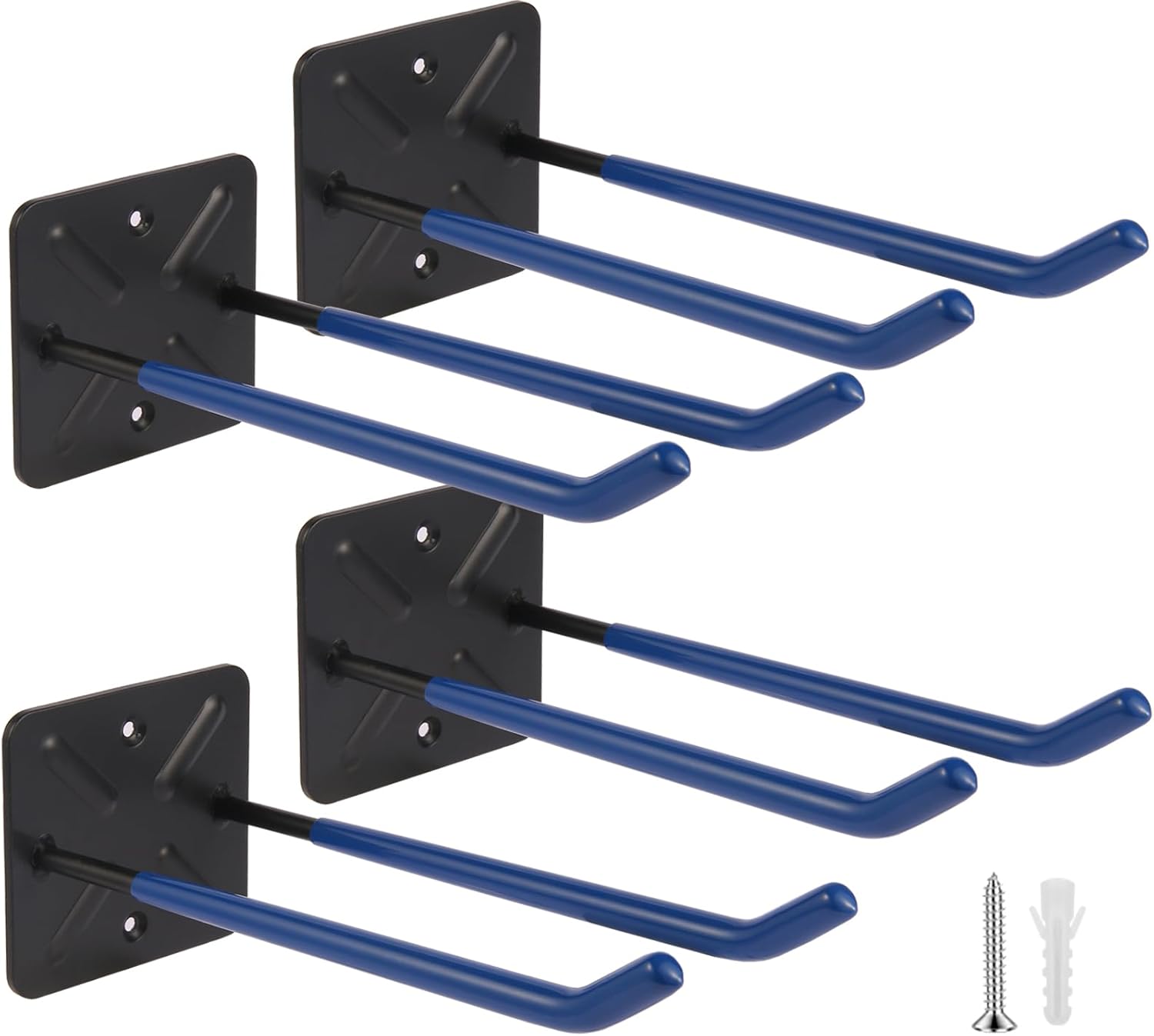 Steel Garage Storage Hooks Wall Tool Organizer, 14 Inch Garage Hook Heavy Duty Utility Storage Hangers Blue for Ladders, Chairs, Garden Tools, Set of 4