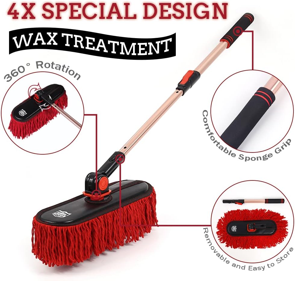 Car Duster Exterior Scratch Free,Car Dusters Extendable Handle Cleaning Exterior,Detailing Brush Kit for Truck,SUV,Caravan,Motorcycle,Wax Cotton Fabric,Waterless Wash Equipment