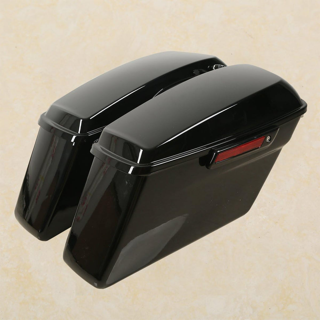 XFMT Vivid Black Motorcycle Saddlebags Hard Saddle Bags W/Black Latches & Chrome Conversion Bracket For Harley Softail Heritage Deluxe 1984-2017