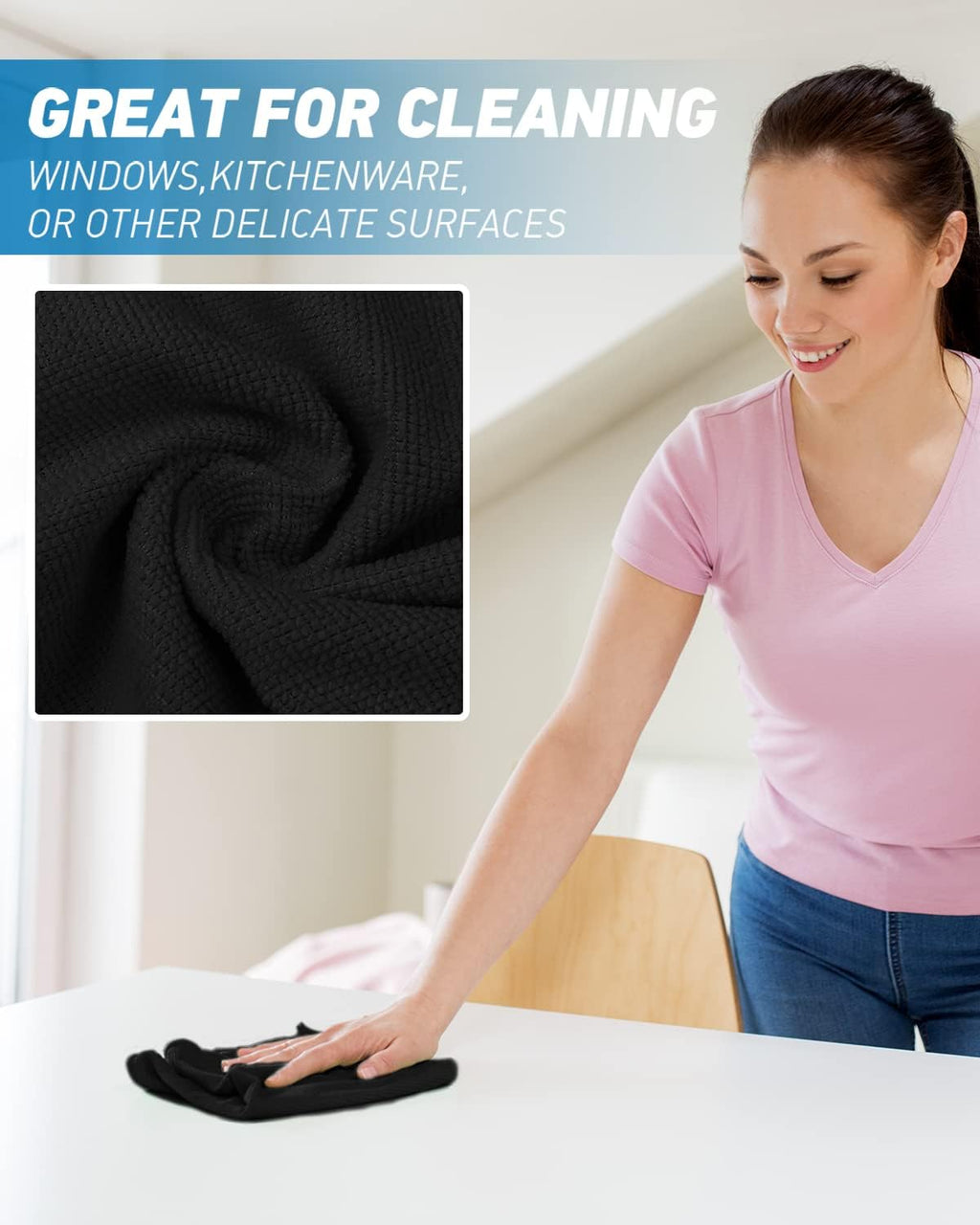 Microfiber Cleaning Cloth-50Pcs (13x13 inch) Ultra Soft Highly Absorbent Rags for Cleaning, Reusable and Lint Free Towels for Housekeeping-Machine Wash (Black)