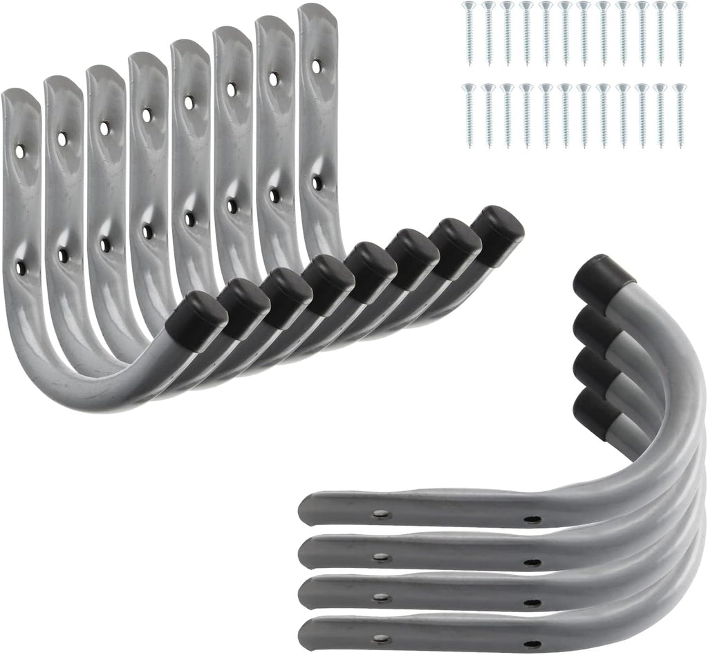HOME MASTER HARDWARE 12 Pack 4-Inch Heavy Duty Garage Storage Wall Hooks, Steel J Utility Hooks for Hanging Ladders, Tools, Bikes, Grey