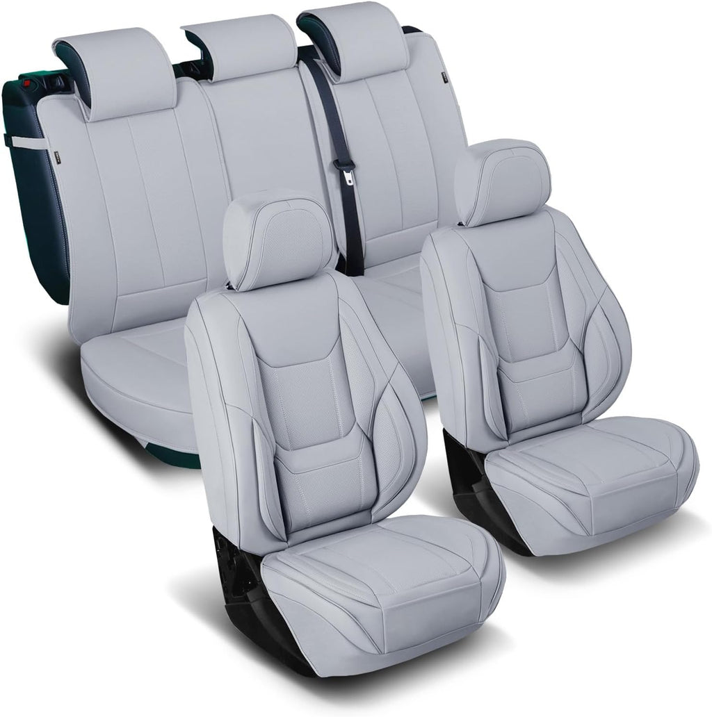 Coverland Custom Car Seat Covers Compatible with 2002-2010 Ram 1500 Quad Cab, Crew Cab - Premium Leather Non-Slip Waterproof Custom Interior Protector Full Set-Gray [See Size Chart-Size X142]