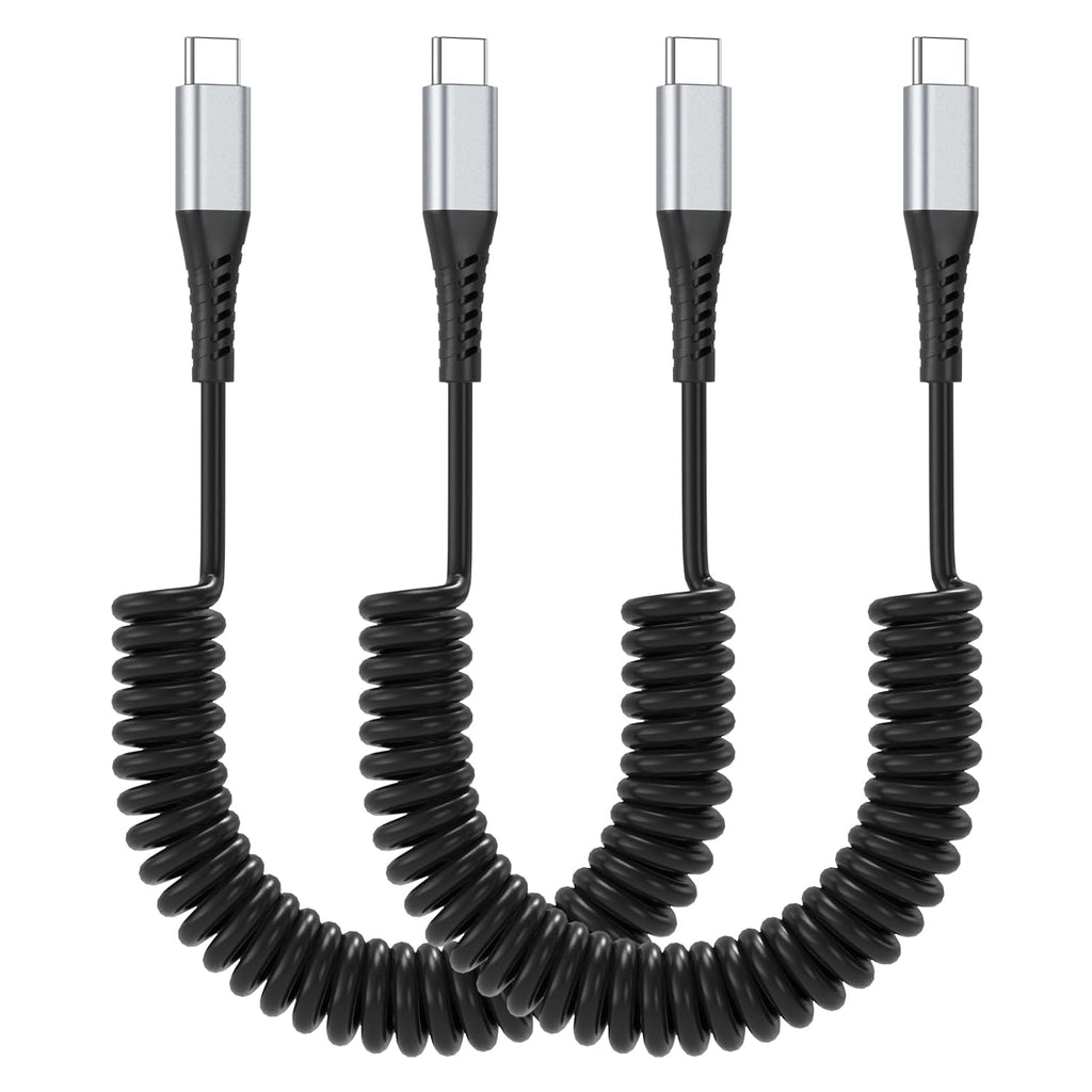 Coiled USB C to USB C Cable, 2 Pack Retractable USB Type C Charging Cable 60W USB C to C Coiled Cord for iPhone 16 15 Pro, Samsung Galaxy S25 S24 Ultra / A16, Moto G, Google Pixel, iPad Air 4