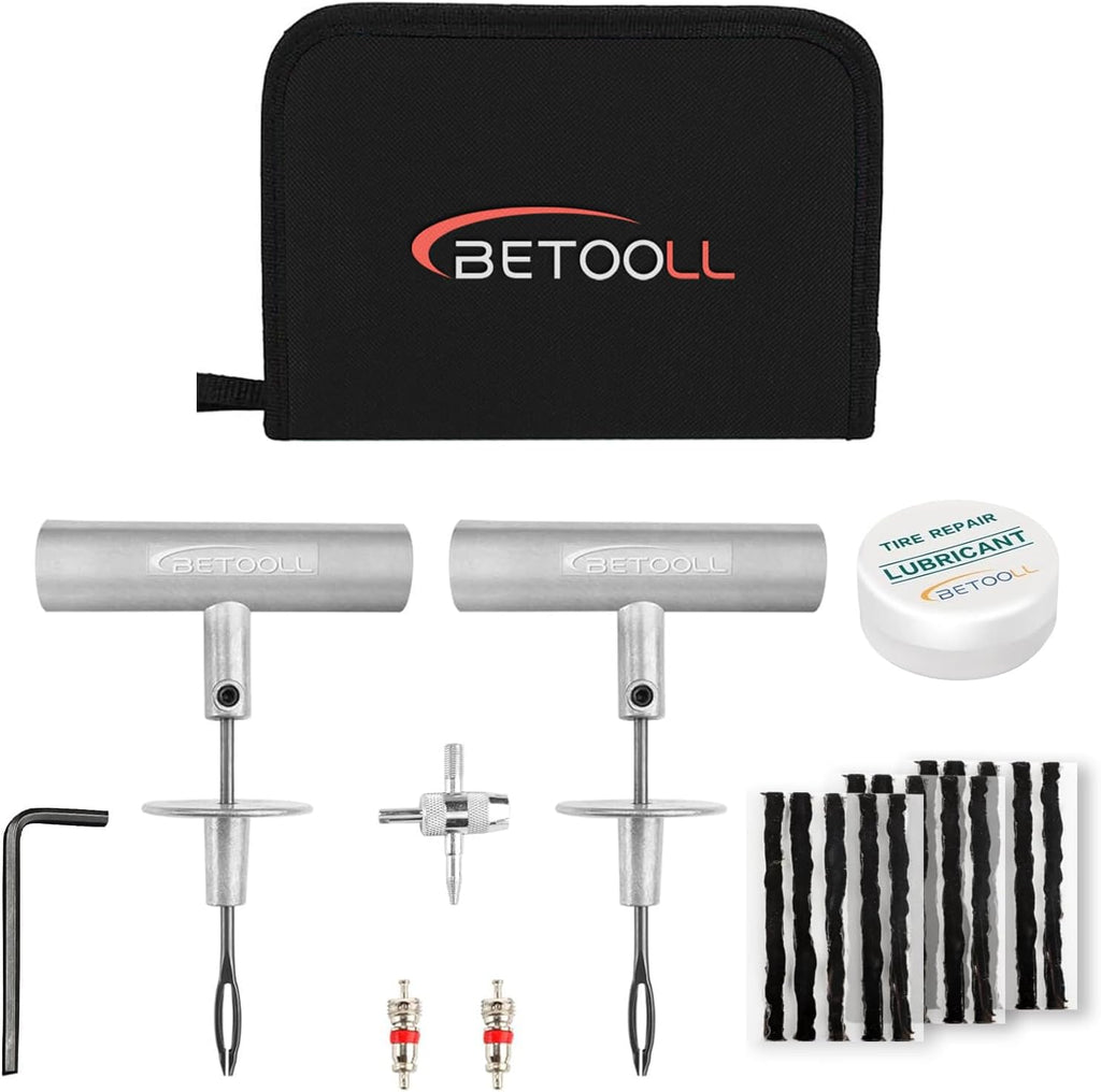 Tire Repair Kit, 24 Pcs Professional Heavy Duty Universal Emergency Flat Tire Repair Kit to Fix Punctures, for car Motorcycle, Truck, Golf Cart, ATV, Tractor, ARB, RV, SUV, Trailer etc.(Black)