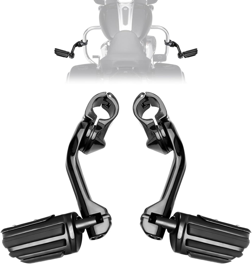 1.25" Highway Pegs, Long Angled Pegs Adjustable for Harley Davidson Touring Road King Road Glide Street Glide Electra Glide Sportster 1 1/4" Engine Guard, Black