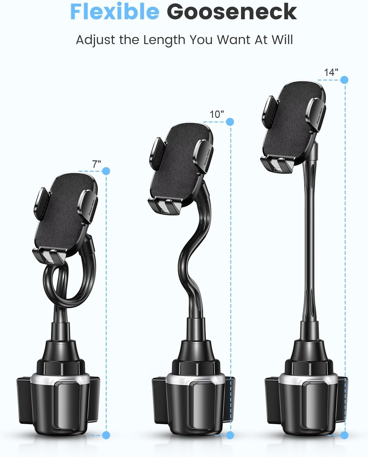 Car Phone Holder, Dual 360° Rotate Gooseneck Cup Holder Phone Mount for Car, Flexible Cell Phone Holder Car Compatible with iPhone 16 Pro Max/15/14/13/12/11, S25/S24/S23/S22, 4”-7” Phone