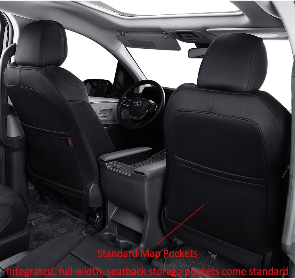 EKR Sienna Seat Covers for 2011-2020 Toyota Sienna L,LE,XLE,Limited,7 Seats,2nd Row Captain Seats W/NO Legrest,Waterproof Car Seat Cover Full Set,Car Seat Protectors- Three Row,Neoprene (Black)