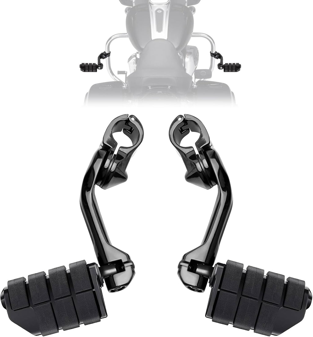 1.25" Highway Pegs Long Angled Pegs Adjustable for Harley Davidson Touring Road King Road Glide Street Glide Electra Glide Dyna Sportster Softail 1 1/4" Engine Guard Foot Peg, Black