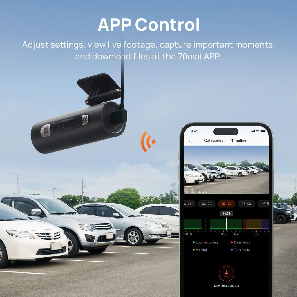 70mai Dash Cam M200, Dash Camera for Cars 1080P, Dash Cam Front with STARVIS2 IMX662, HDR Night Vision, Parking Monitor, G-Sensor, Loop Recording, Time-Lapse,App & WiFi, Voice Control Small DashCam