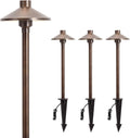 Gardencoin Solid Brass Low Voltage Pathway Lights (6.7'' Shade, 21.9'' Tall), 12V AC/DC Heavy Duty LED Landscape Path Lights Outdoor Wired, Antique Bronze Walkway Lights with Larger Stake, 4-Pack