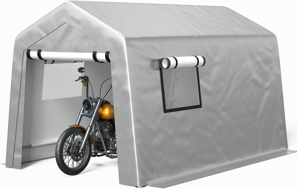 6x8 ft Carport Heavy Duty Tent with Roll-up Windows, Portable Garage with Removable Sidewalls & Doors, Car Canopy All-Season Tarp for Car Boat Truck Motorcycle
