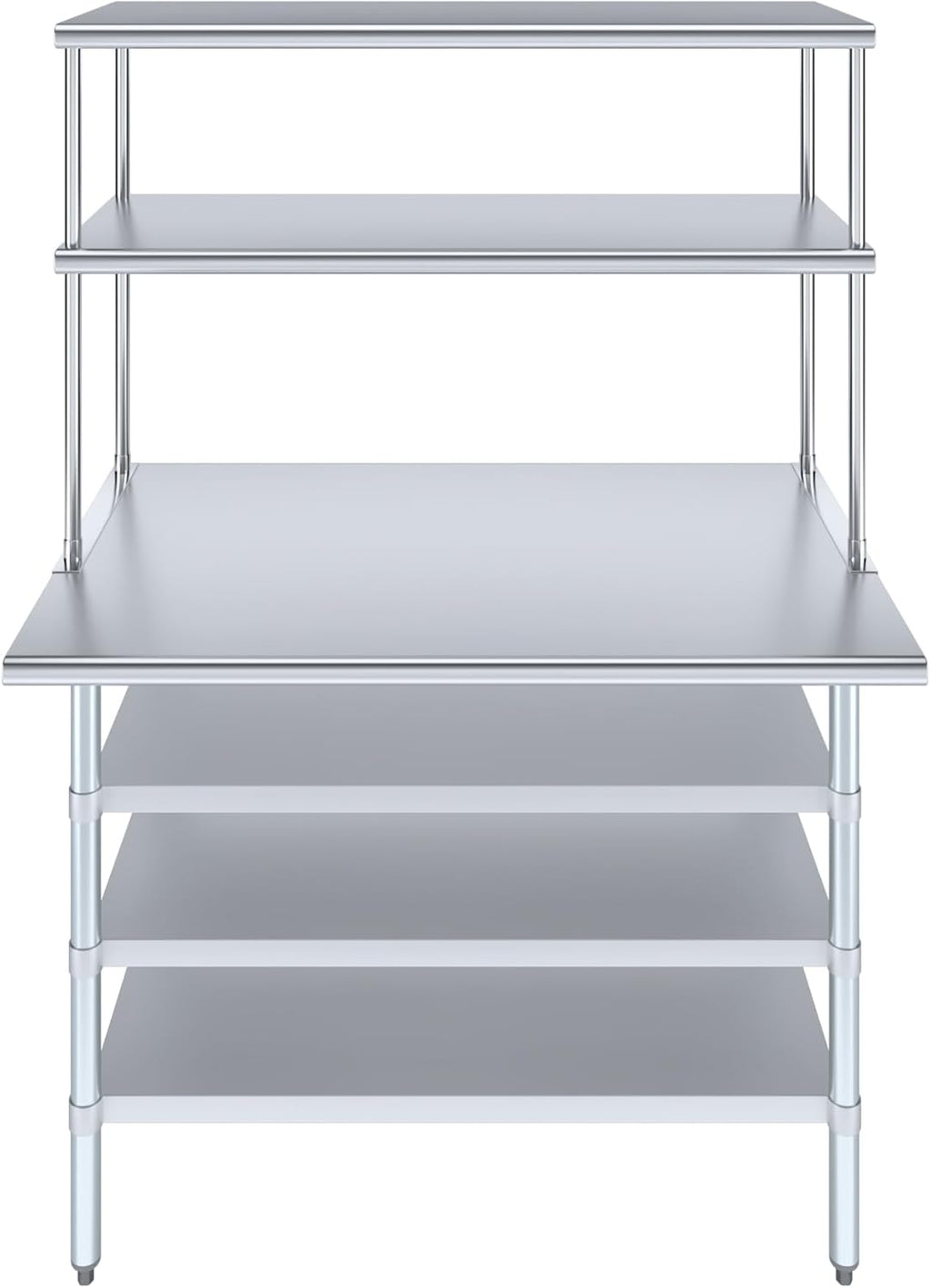 Amgood 30" x 48" Stainless Steel Work Table with 3 Shelves and 18" Wide Double Tier Overshelf | Metal Kitchen Prep Table & Shelving Combo | NSF