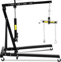 2 Ton Hydraulic Engine Hoist with Lever Stabilizer , Cherry Picker Engine Hoist, 4400LBS Heavy Duty Garage Crane with 6 Swivel Casters & Adjustable Telescopic Boom, for Auto Repair & Workshop (Black)