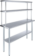 Amgood Stainless Steel Work Table Double Tier Overshelf | Metal Kitchen Prep Table & Shelving Combo (18" x 60" Work Table + 12" Overshelf)