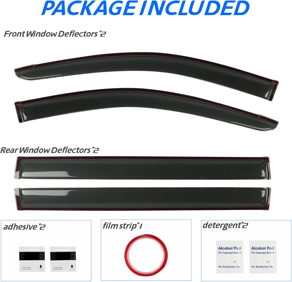 Rain Guard Fit for 2008-2020 Dodge Grand Caravan, 2008-2016 Chrysler Town & Country, Outside Mount Side Window Visor Vent Deflector Shade, 4pcs