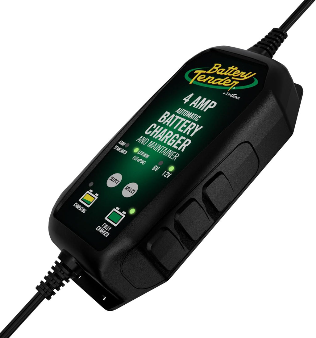 Battery Tender 4 AMP Battery Charger and Maintainer - Automotive Switchable 12V or 6V Smart Automatic for Cars SUVs and Trucks - Lead Acid, AGM, Gel, & Lithium Battery Charger - 022-0209-BT-WH