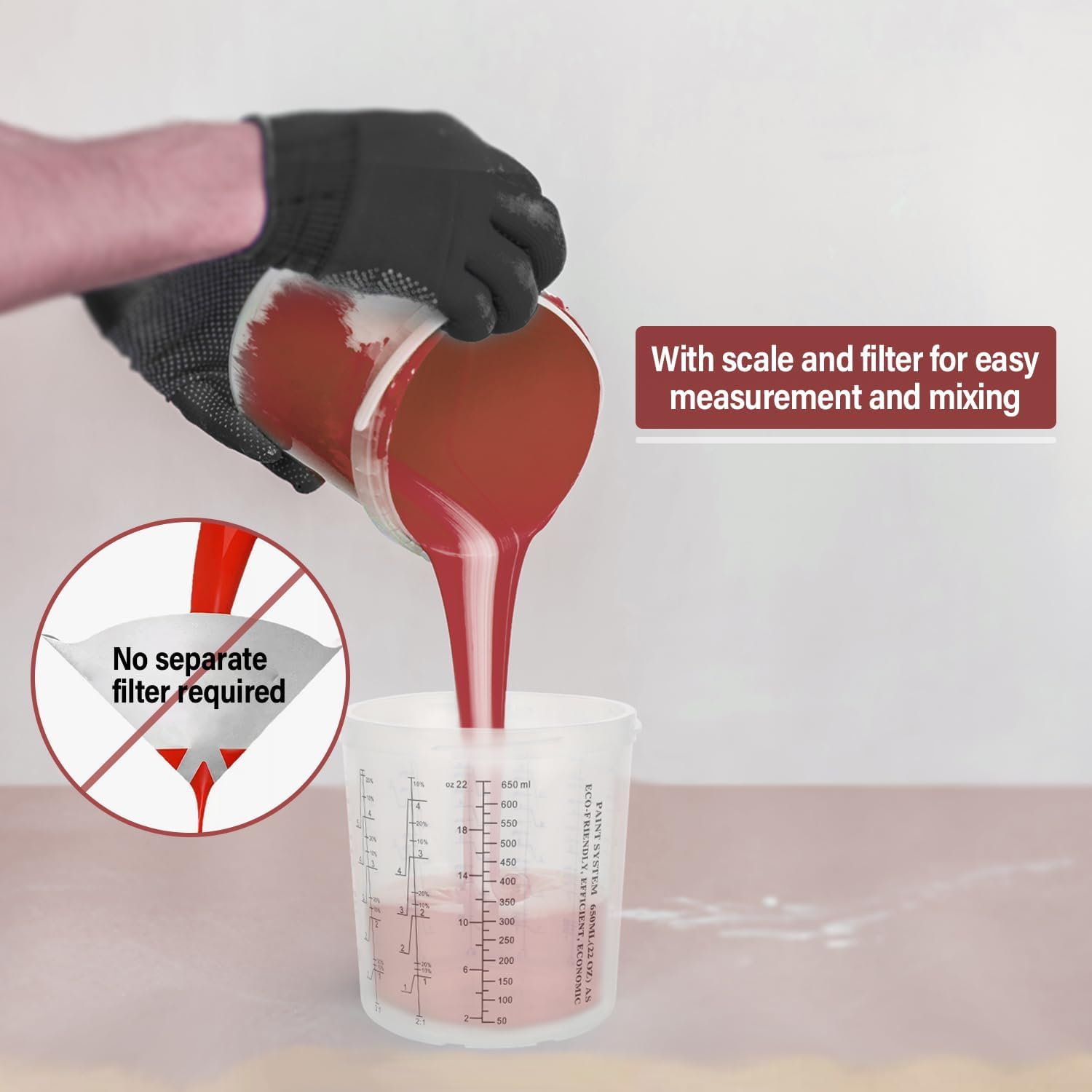 Disposable Paint Spary Gun Cups(650 ML/22 OZ), Spray Paint Cup Kit with 50 Cup Liners, 50 Lids, 10 Sealing Plugs, 1 Retainer Ring, 1 Hard Cup