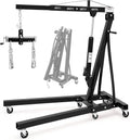 Engine Hoist with Lever, 2 Ton 4000 Lbs Heavy Duty Folding Cherry Picker Engine Lift Hydraulic Tilting Engine Shop Crane with 6 Iron Caster Wheels Telescopic Boom Hitch,Black