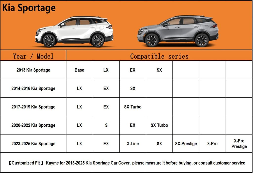 Kayme 6 Layers SUV Car Cover Custom Fit for Kia Sportage（1994-2025） Waterproof All Weather for Automobiles, Outdoor Full Cover Rain Sun UV Protection.Silver
