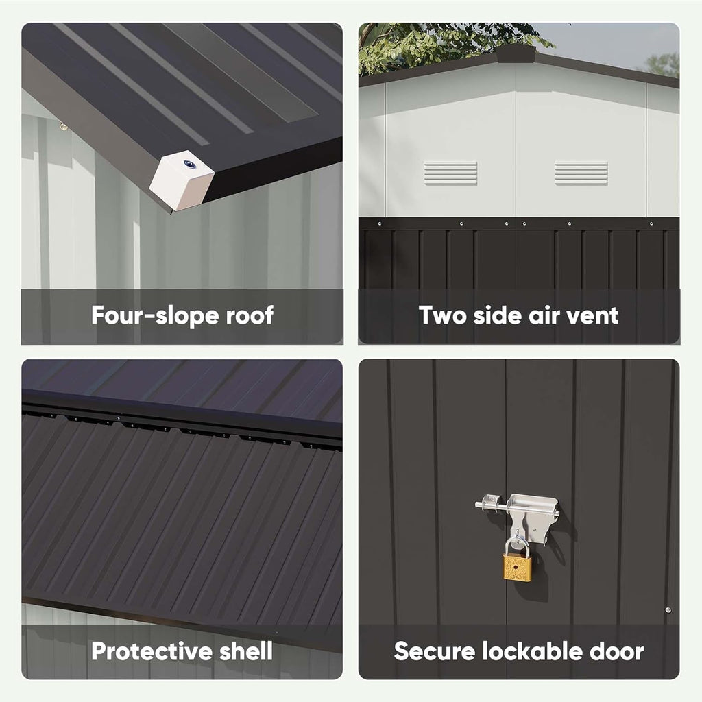 Patiowell 10 X 12 FT Barn Style Metal Storage Shed for Outdoor, Steel Yard Shed with Design of Lockable Doors, Utility and Tool Storage for Garden, Backyard, Patio, Outside Use