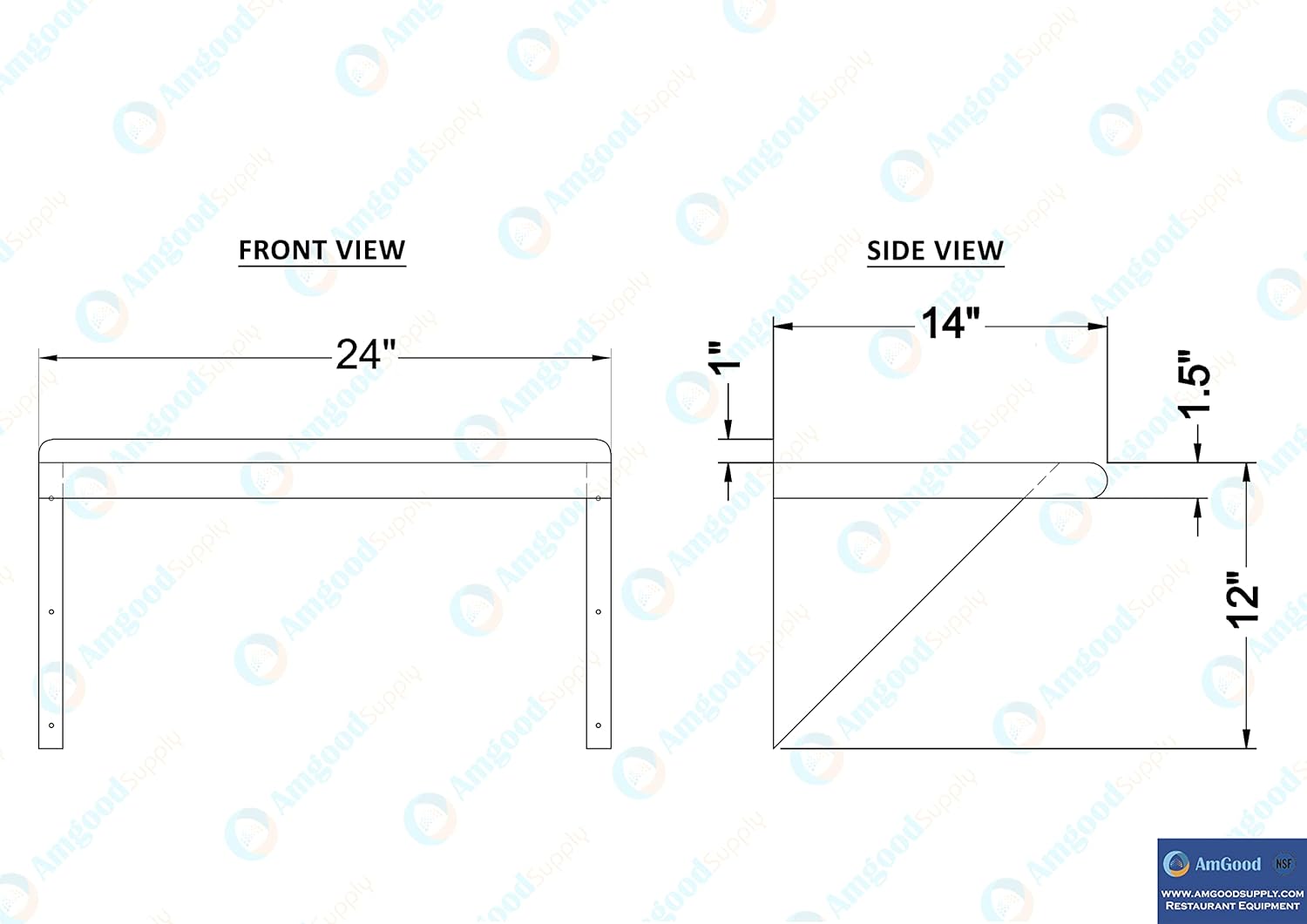 AmGood 24" Long X 14" Deep Stainless Steel Wall Shelf | NSF Certified | Appliance & Equipment Metal Shelving | Kitchen, Restaurant, Garage, Laundry, Utility Room