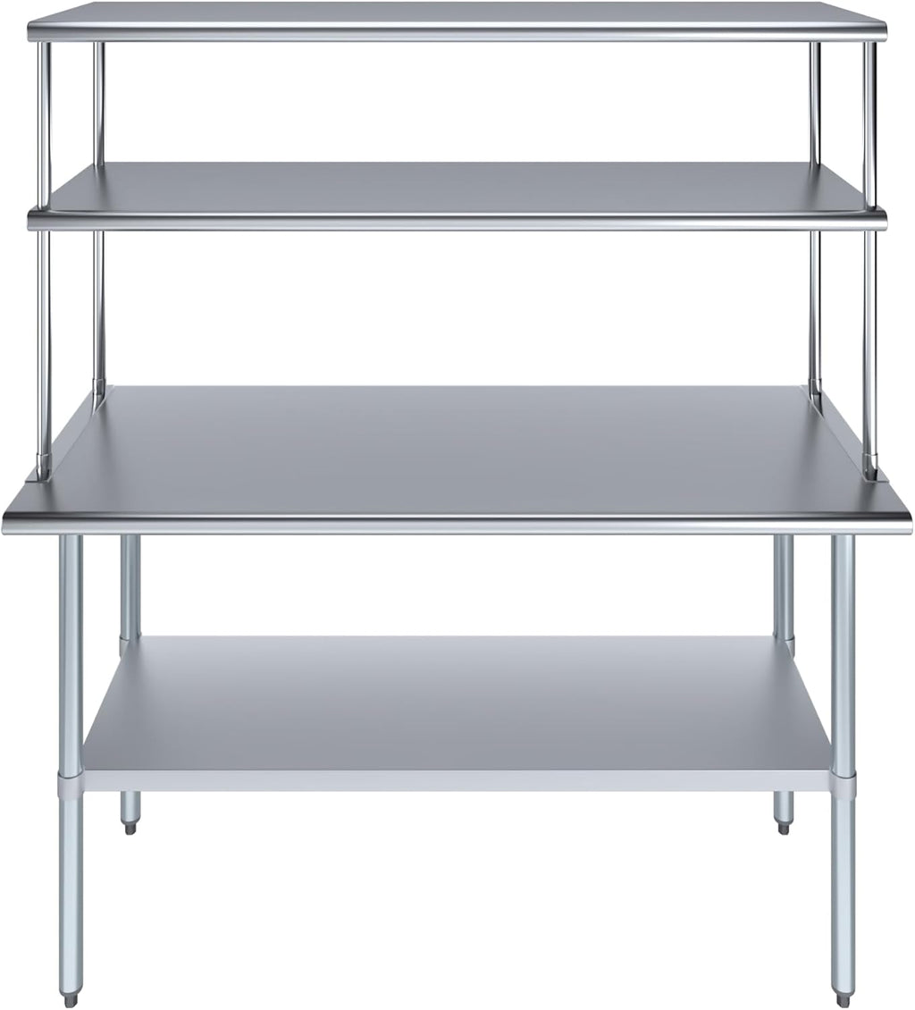 Amgood Stainless Steel Work Table Double Tier Overshelf | Metal Kitchen Prep Table & Shelving Combo (24" x 60" Work Table + 18" Overshelf)