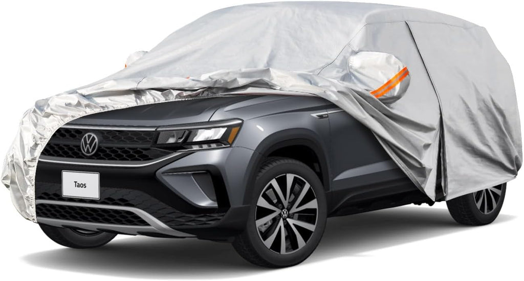 Kayme 6 Layers SUV Car Cover Custom Fit for VW Volkswagen Taos(2021-2025) Waterproof All Weather for Automobiles, Outdoor Full Cover Rain Sun UV Protection.Silver