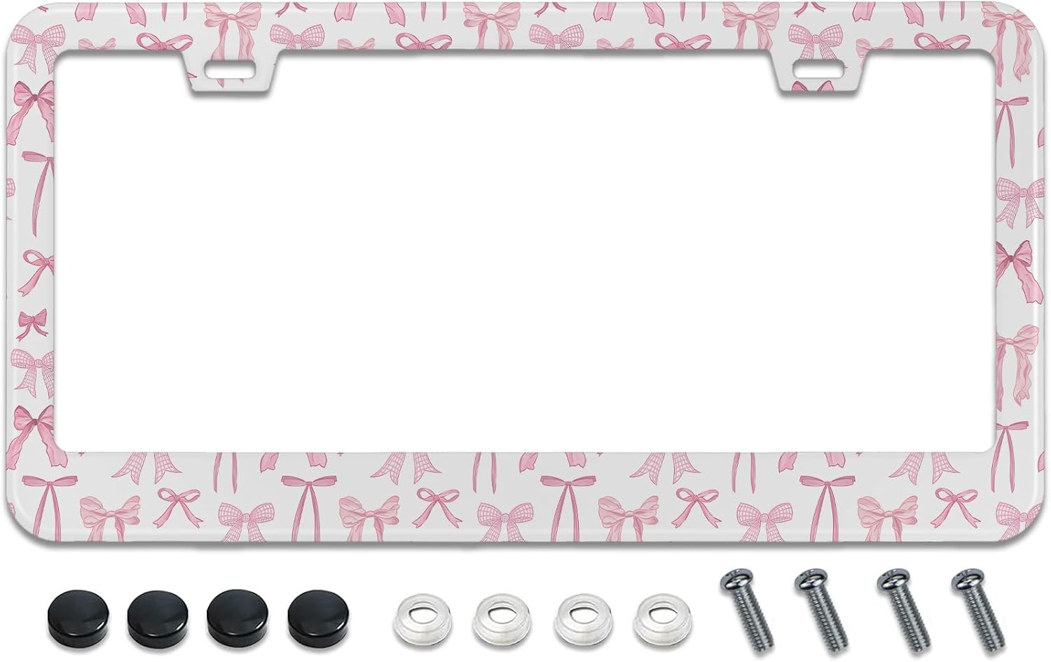 License Plate Frame for Pink Bow Stainless Steel License Plate Frames Holder Covers Rust-Proof Auto Parts Decoration with Screws License Plate Holder for Car Accessories 12x6 Inch