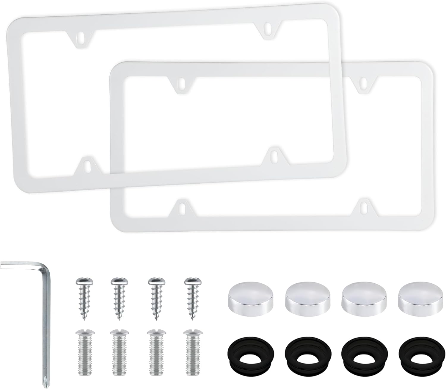 LivTee 4 Holes Stainless Steel License Plate Frames, 2 PCS Car Licence Plate Covers, Automotive Exterior Accessories Slim Design with Bolts Washer Caps for US Vehicles, White