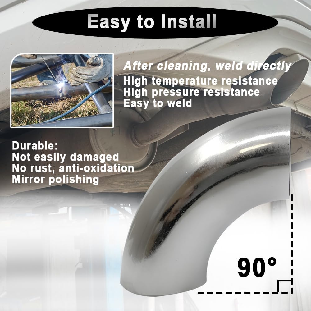 OD 1.25 Inch 90 Degree Stainless Steel Bend Tube Exhaust Elbow Pipe for Car Modified Exhaust System 1.25" Piping Silver Tone，Stair Handrail (1PCS)