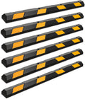 Rubber Parking Curb Garage Floor Stopper, 72" Heavy Duty Parking Lot Stopper with Yellow Reflective Stripes, Guide Wheel Stopper for Car, Truck, RV, Trailer, Driveway (6 Pack)