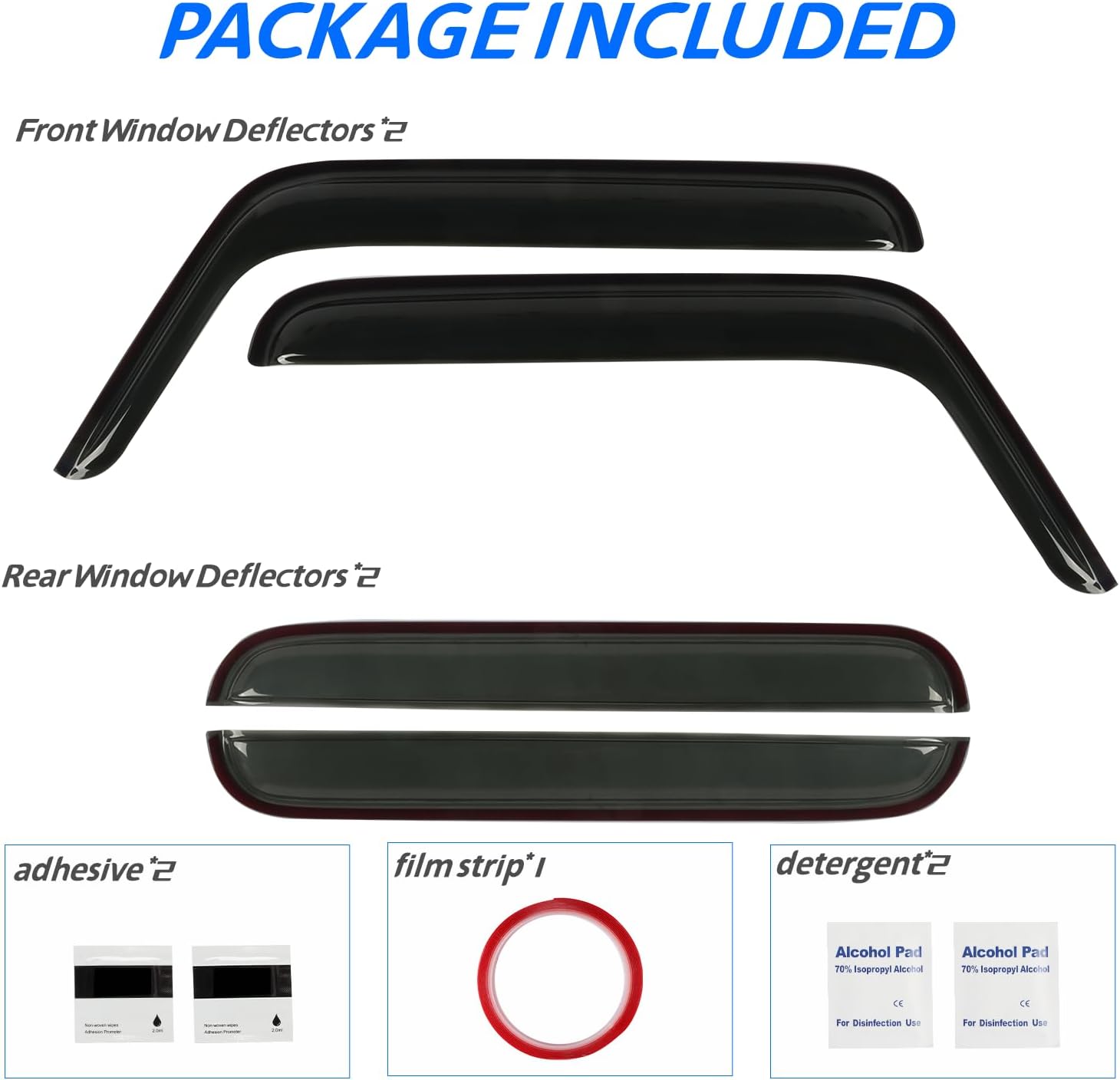 Rain Guard Fit for 2007-2017 Jeep Wrangler Unlimited 4-Door & 2018 Jeep Wrangler JK Unlimited 4-Door, Outside Mount Side Window Visor Deflector, Dark Smoke Vent Shade Shield, 4pcs