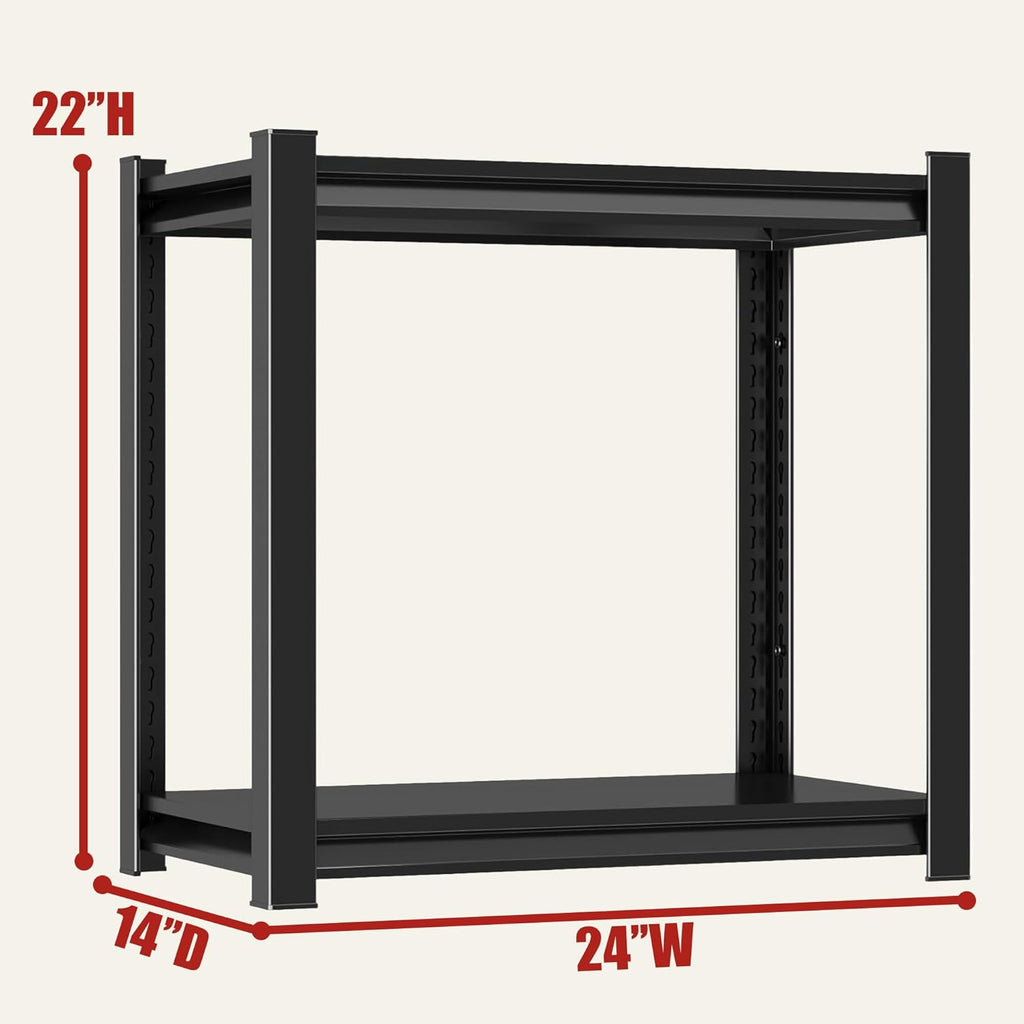 Metal Garage Shelving Unit, Heavy Duty 2-Tier Adjustable Storage Shelf, Steel Shelving,Industrial Shelves for Heavy Tools and Equipment, 22" H x 24" W x 14" D