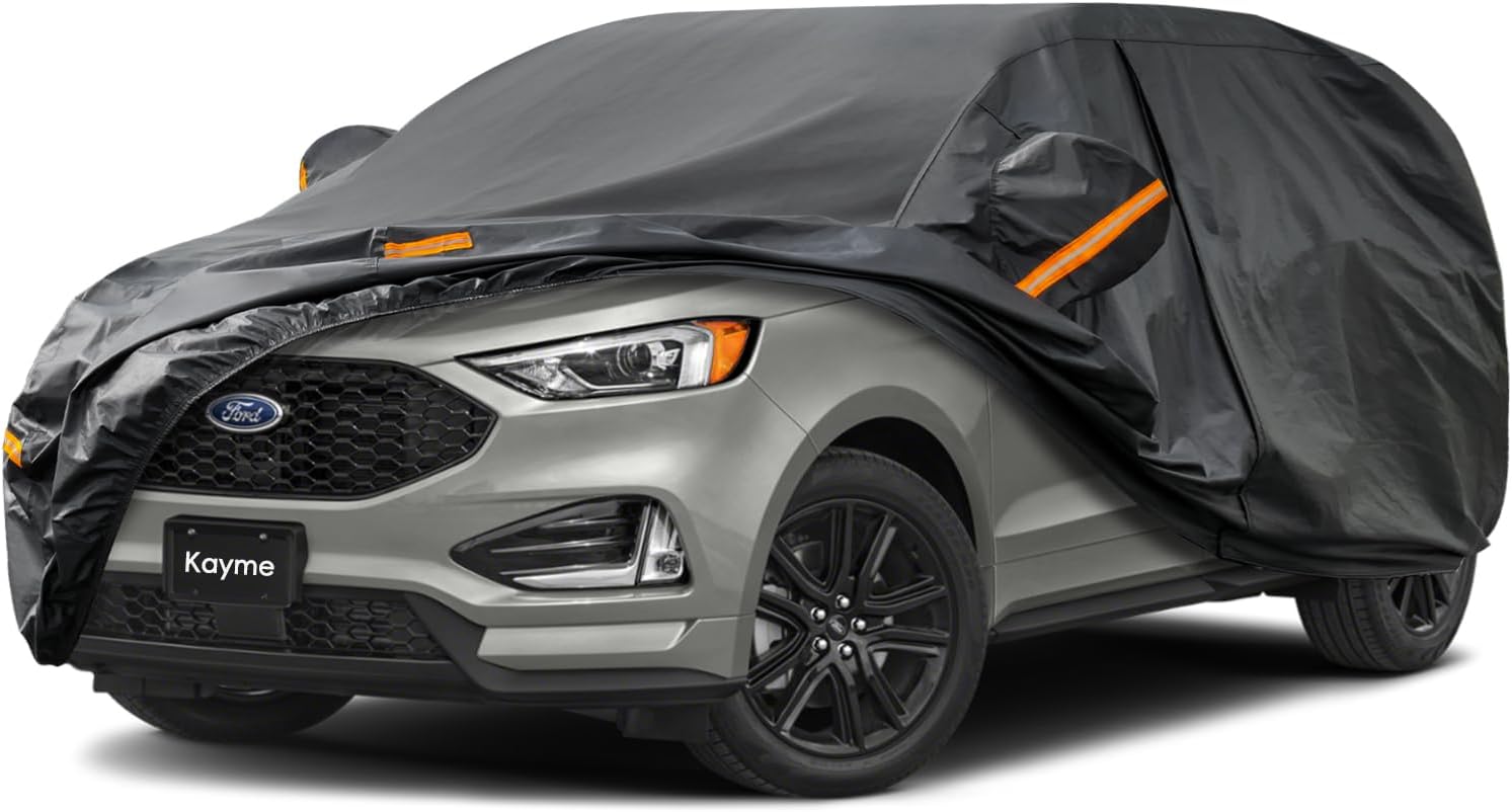 Kayme 7 Layers SUV Car Cover Custom Fit for Ford Edge (2015-2025) Waterproof All Weather for Automobiles, Outdoor Full Cover Rain Sun UV Protection.Black