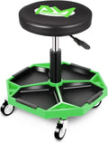 PM PERFORMOTOR Adjustable Height Pneumatic Garage Seat Rolling Mechanic Stool with Tool Tray Storage,300lbs Max Weight Capacity, Green,PM-TOL-ATS-GR