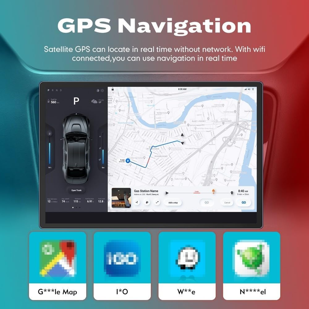 Kunfine Car CarPlay Android Auto Navigation Stereo GPS Radio Camera Display 13.1" QLED Touchscreen Headunit Tablet Media Player for Peugeot 301 2013-2022, if Applicable Octa Core 6G+128G Matte Black