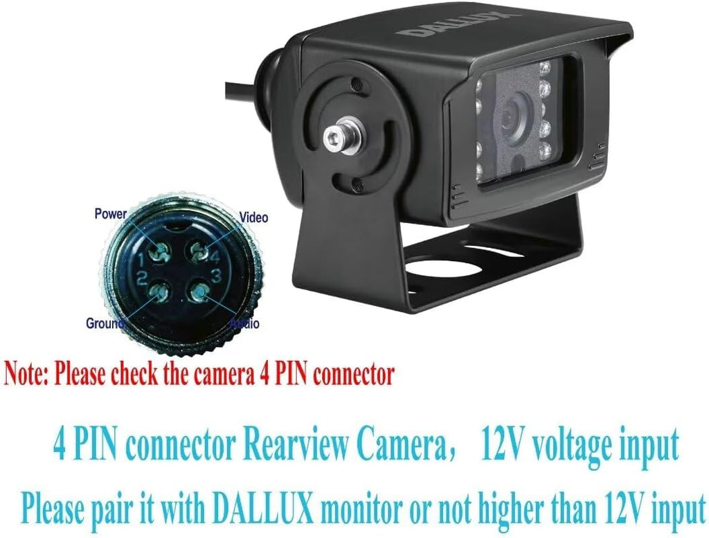 Bus Truck Vehicle Backup Cameras Wide View Angle cab cam Rearview Reverse Waterproof Night Vision 4 PIN Cam for Travel Trailer/Pickup/Van/RV Camper/Motor Home (12V,package not include extension cable)
