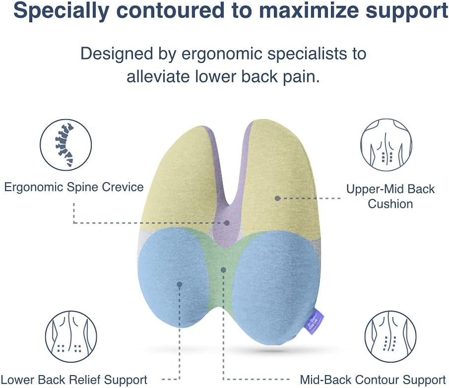 C CUSHION LAB Extra Dense Lumbar Pillow - Patented Ergonomic Multi-Region Firm Back Support for Lower Back Pain Relief - Lumbar Support Cushion with Strap for Office Chair, Car, Sofa, Plane - Black