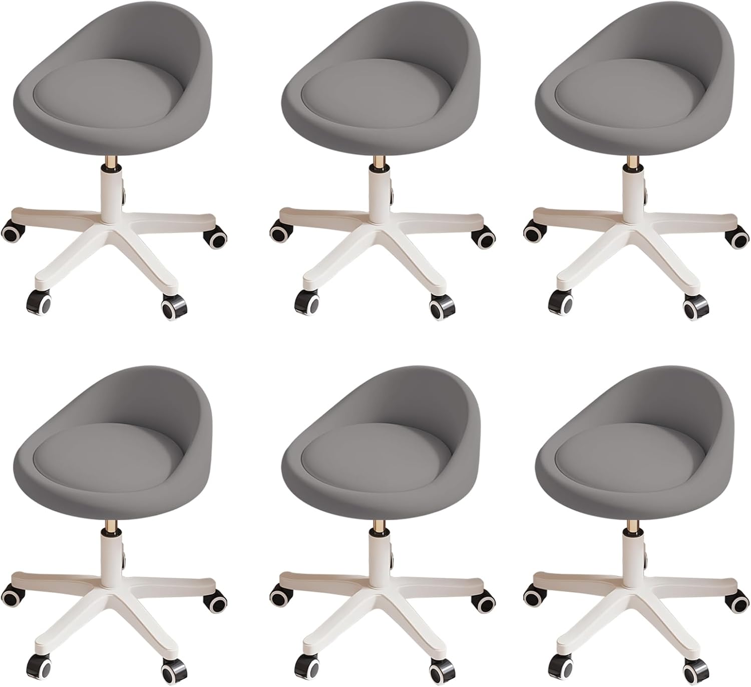 Rolling Stool Set of 6 Rolling Hydraulic Salon Stool with Low Backrest - Adjustable Swivel Chair for SPA, Shop, Salon, Massage, or Medical Office Dark Grey