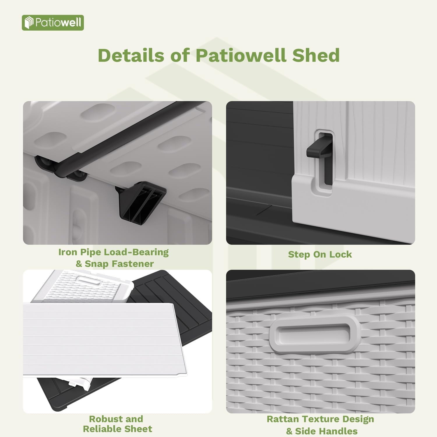 Patiowell 26 Cu.ft Plastic Outdoor Storage Shed w/o Shelf, Lockable Waterproof Horizonal Storage Cabinet Tool Box for Patio, Garden Tools, Garbage Cans, Pool Supplies, White(Not Include Shelves)