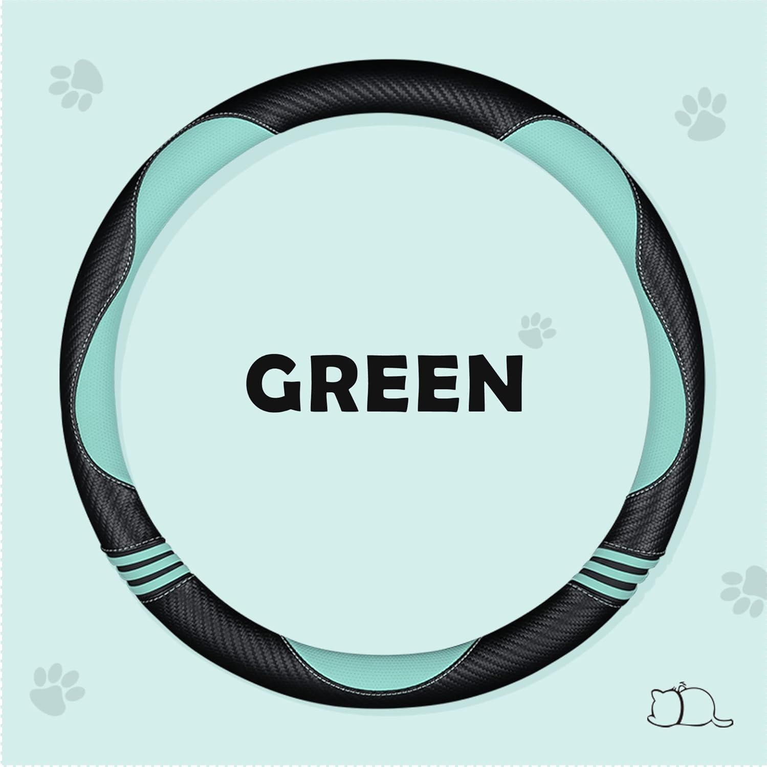 Car Steering Wheel Covers for Women Girl Padded Carbon Fiber PU Leather Cute Cartoon Auto Interior Accessories for Jeep, Truck, Universal, Anti Slip, Green, Large Size 15.5-16"(39-41cm)