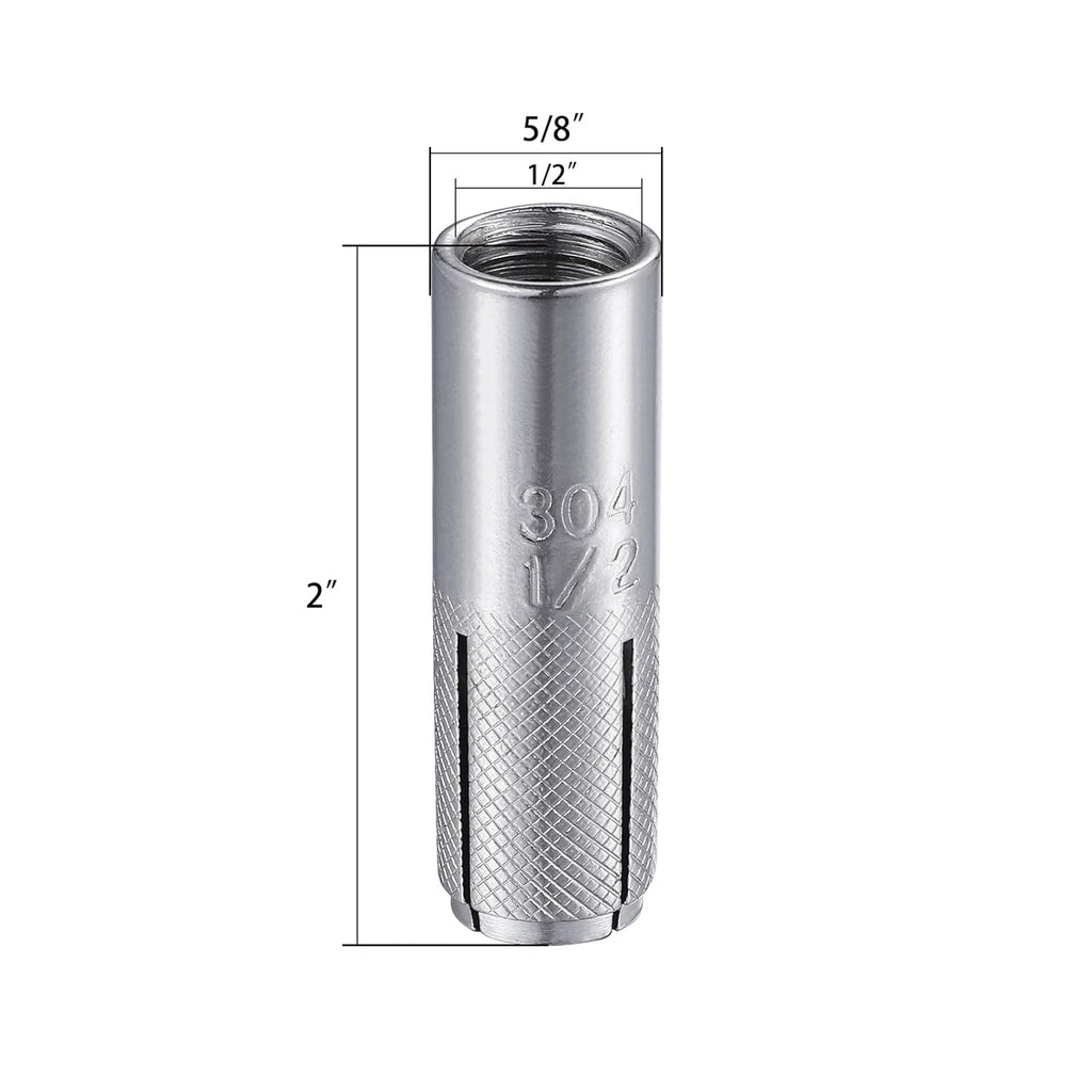 Wensilon(20 pcs) 1/2"-13 Premium Stainless Steel Drop in Anchors Assortment, Knurled Drop-in-Anchor for Solid Concrete, Internal Forced Expansion Screw Bolts