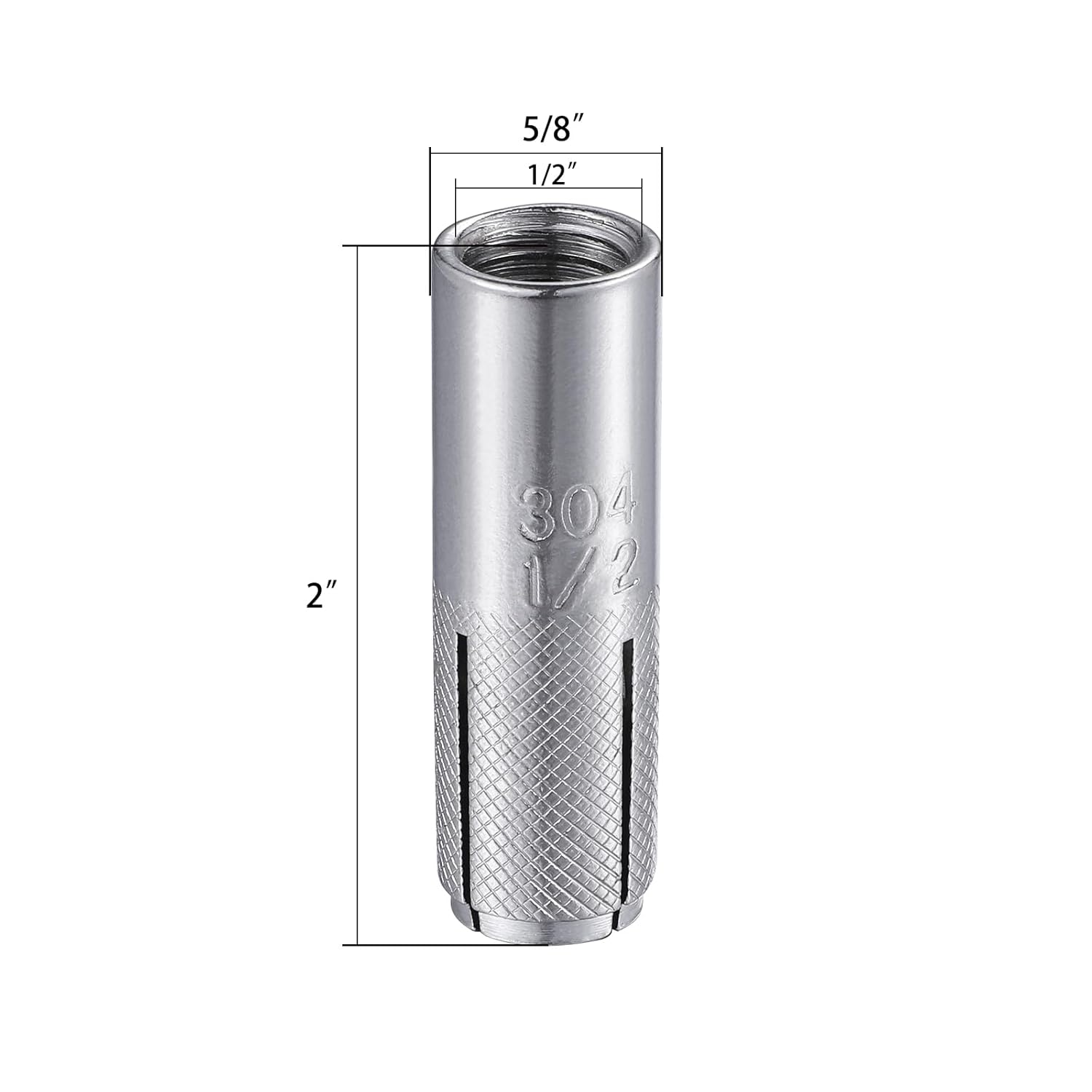Wensilon(20 pcs) 1/2"-13 Premium Stainless Steel Drop in Anchors Assortment, Knurled Drop-in-Anchor for Solid Concrete, Internal Forced Expansion Screw Bolts